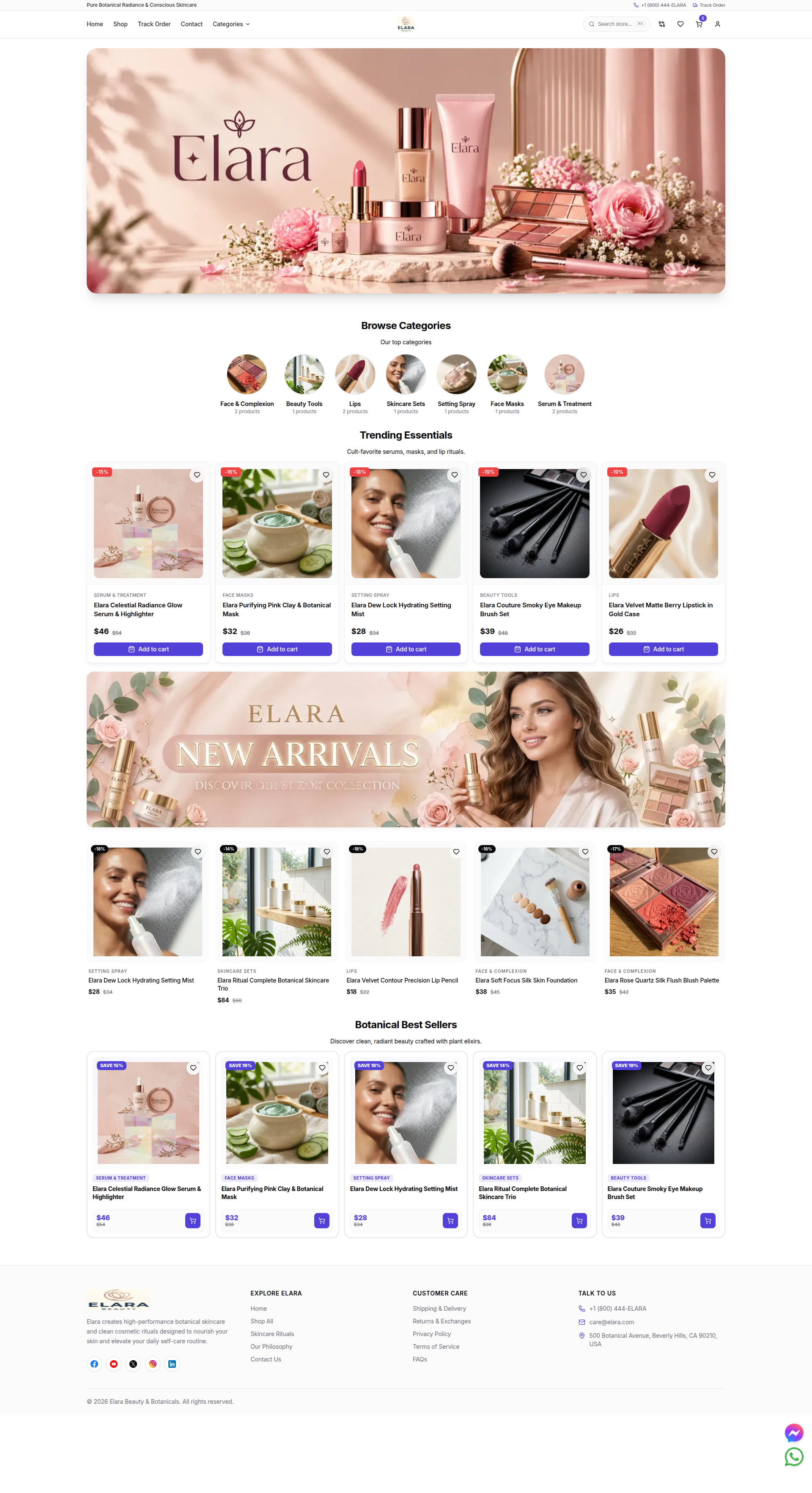 Elara Beauty & Botanicals — Modern Ecommerce Storefront built with Pixlcart
